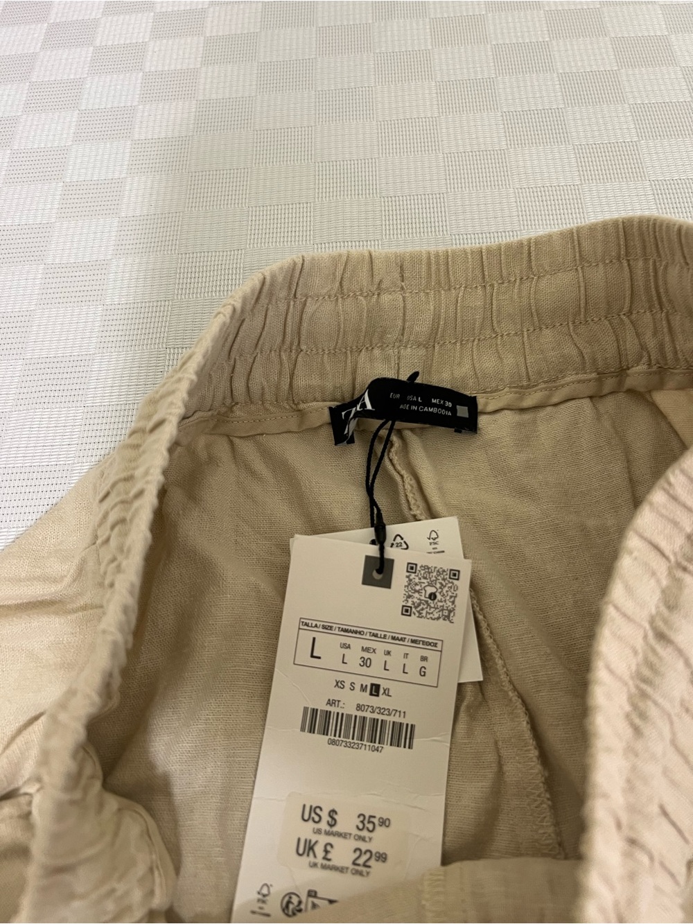 Zara Beige Elastic-Waist Linen-Blend Shorts - Picture 4 of 4